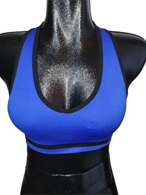 New Balance Women's Blue Black Trim Seamless Wirefree Racerback Sports Bra M